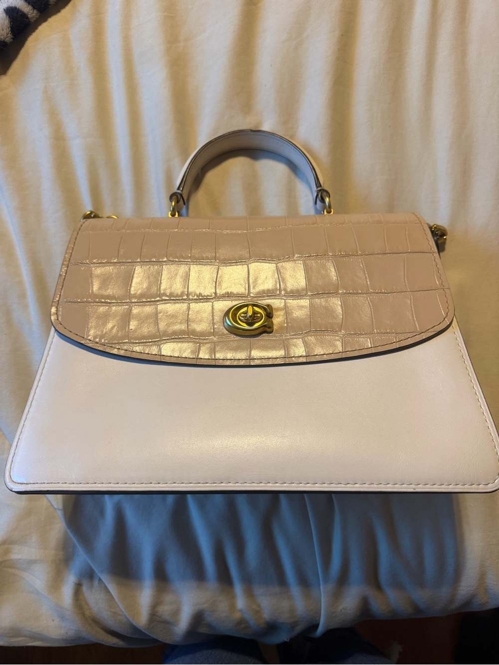 Coach Two-Tone Pale Pink Croc-Embossed Flap Top-Handle Satchel